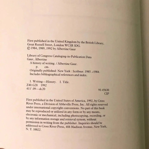 Vintage 1992 History of Writing Albertine Gaur Cross River Press Softcover Book - Picture 8 of 16